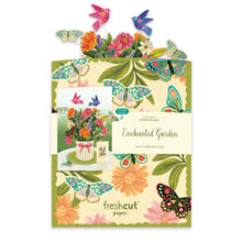 Load image into Gallery viewer, Floral and butterfly-themed stationery set with 'Enchanted Garden' text on a white background.