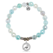 Load image into Gallery viewer, Aqua Agate Gemstone Bracelet with White Cardinal CZ Sterling Silver Charm