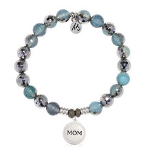 Load image into Gallery viewer, Blue Silver Agate Gemstone Bracelet with Endless Love Mom Sterling Silver Charm