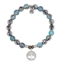 Load image into Gallery viewer, Blue Silver Agate Gemstone Bracelet with Family Tree Sterling Silver Charm