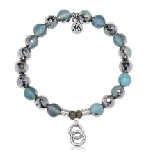 Load image into Gallery viewer, Blue Silver Agate Gemstone Bracelet with Forever Connected Sterling Silver Charm