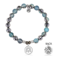 Load image into Gallery viewer, Blue Silver Agate Gemstone Bracelet with Guardian Sterling Silver Charm