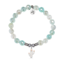 Load image into Gallery viewer, Cactus Cutout Charm with Aqua Agate Gemstone Bracelet