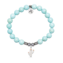 Load image into Gallery viewer, Cactus Cutout Charm with Blue Turquoise Gemstone Bracelet
