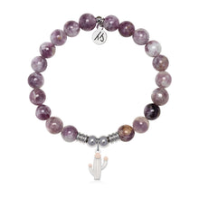 Load image into Gallery viewer, Cactus Cutout Charm with Lepidolite Quartz Gemstone Bracelet
