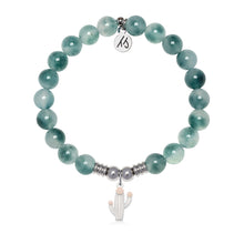 Load image into Gallery viewer, Cactus Cutout Charm with Teal White Jade Gemstone Bracelet