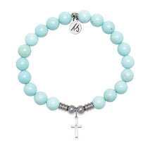 Load image into Gallery viewer, Cross CZ Charm with Blue Turquoise Gemstone Bracelet