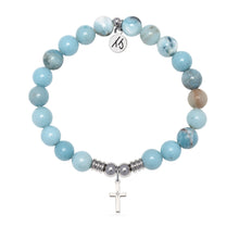 Load image into Gallery viewer, Cross CZ Charm with Larimar Jasper Gemstone Bracelet