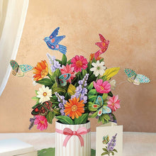 Load image into Gallery viewer, 3D floral arrangement with butterflies and a card on a beige background