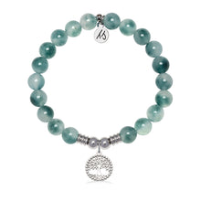 Load image into Gallery viewer, Family Tree Charm with Teal White Jade Gemstone Bracelet