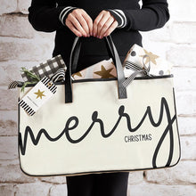 Load image into Gallery viewer, White Large Canvas Tote - Merry Christmas