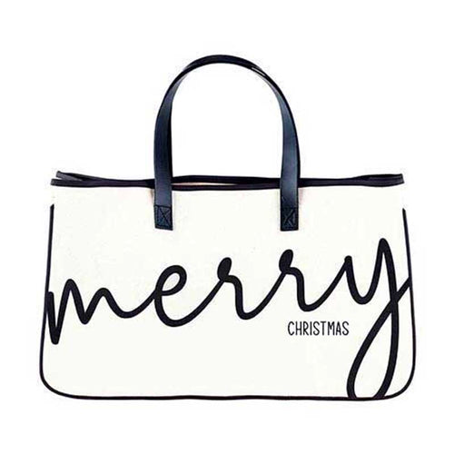 White Large Canvas Tote - Merry Christmas