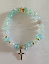 Load image into Gallery viewer, Gold Collection - Aqua Agate Gemstone Bracelet with Cross CZ Gold Charm