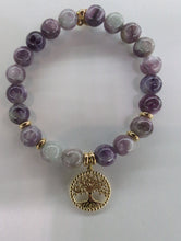 Load image into Gallery viewer, Gold Collection - Lepidolite Quartz Gemstone Bracelet with Family Tree Gold Charm