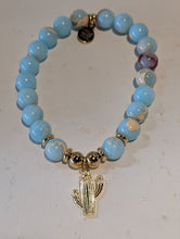 Load image into Gallery viewer, Gold Collection - Snakeskin Jasper Bracelet with Cactus Cutout Gold Charm
