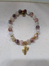 Load image into Gallery viewer, Gold Collection - Strawberry Quartz Bracelet with Cactus Cutout Gold Charm