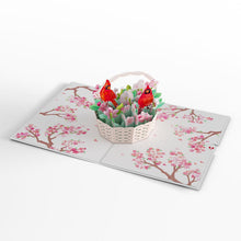 Load image into Gallery viewer, Cherry Blossom Basket with Cardinals Lovepop Card