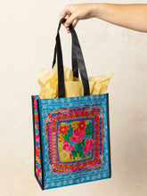 Load image into Gallery viewer, Large Tote - Happy Bag Teal Flower Bouquet
