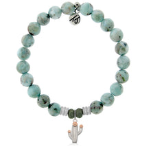 Load image into Gallery viewer, Larimar Gemstone Bracelet with Cactus Cutout Sterling Silver Charm