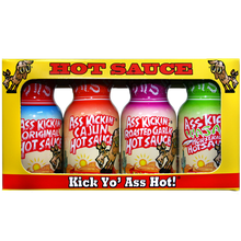 Load image into Gallery viewer, Travel Size Ass Kickin’ Hot Sauce 4 Pack

