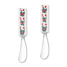 Load image into Gallery viewer, Mahjong Flowers Zinc Cheese Spreader- Set of 2
