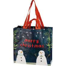 Load image into Gallery viewer, Market Tote - Merry Christmas Snowmen