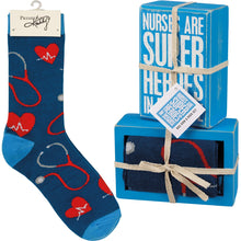 Load image into Gallery viewer, Nurses Are Super Heroes Box Sign And Sock Set