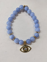 Load image into Gallery viewer, Gold Collection - Sky Blue Jade Gemstone Bracelet with Evil Eye Gold Charm
