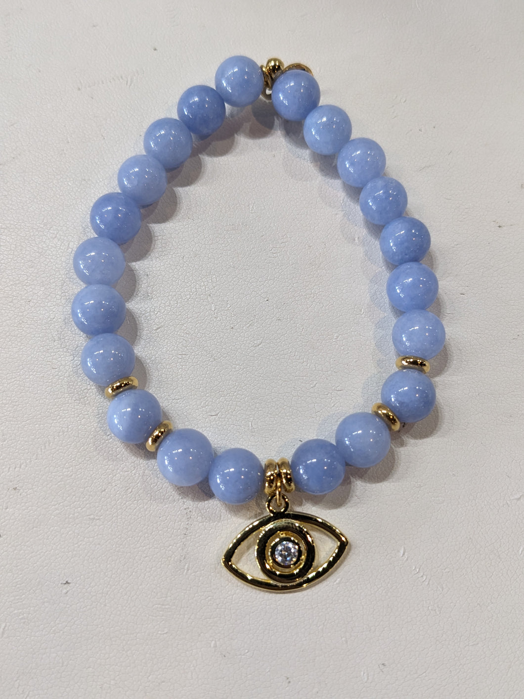 Gold Collection - Sky Blue Jade Gemstone Bracelet with Evil Eye Gold Charm