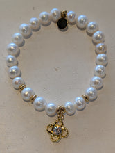 Load image into Gallery viewer, Gold Collection - White Pearl Stronger with Together Gold Charm Bracelet