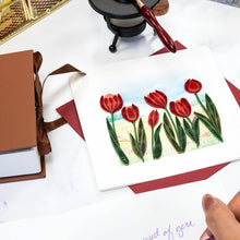 Load image into Gallery viewer, Quilled Red Tulip Field Card