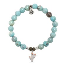 Load image into Gallery viewer, Robins Egg Agate Gemstone Bracelet with Cactus Cutout Sterling Silver Charm