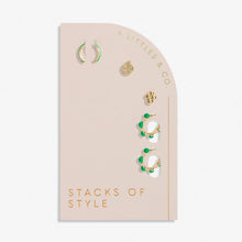 Load image into Gallery viewer, Stacks Of Style Set Of Earrings In Green Enamel And Gold-Tone Plating