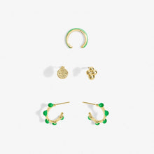 Load image into Gallery viewer, Stacks Of Style Set Of Earrings In Green Enamel And Gold-Tone Plating