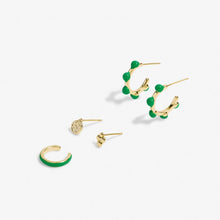 Load image into Gallery viewer, Stacks Of Style Set Of Earrings In Green Enamel And Gold-Tone Plating