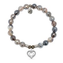 Load image into Gallery viewer, Storm Agate Gemstone Bracelet with Family Heart Cutout Sterling Silver Charm