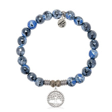Load image into Gallery viewer, Denim Blue Agate Gemstone Bracelet with Family Tree Sterling Silver Charm