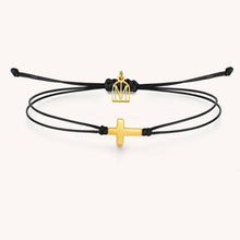 Load image into Gallery viewer, The Cross String Thread Bracelet - Black/Yellow Gold