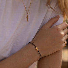 Load image into Gallery viewer, The Cross String Thread Bracelet - Black/Yellow Gold