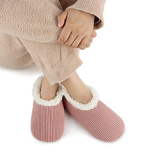 Load image into Gallery viewer, Warm & Cozy Corduroy Snoozies - Foot Coverings with Memory Foam - Peach Beige