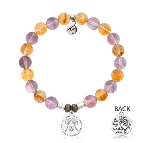 Amethyst Citrine Stone Bracelet with Guardian Sterling Silver Charm