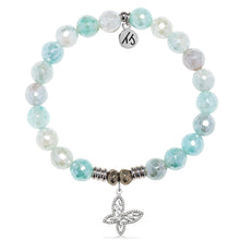 Load image into Gallery viewer, Aqua Agate Gemstone Bracelet with Butterfly CZ Sterling Silver Charm