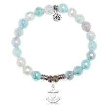 Load image into Gallery viewer, Aqua Agate Gemstone Bracelet with Faith. Hope. Love Sterling Silver Charm