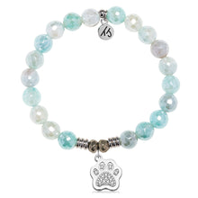Load image into Gallery viewer, Aqua Agate Gemstone Bracelet with Paw CZ Sterling Silver Charm