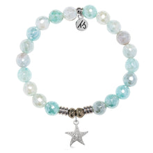 Load image into Gallery viewer, Aqua Agate Gemstone Bracelet with Starfish CZ Sterling Silver Charm