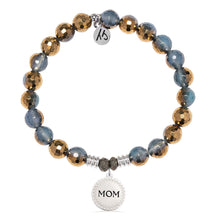 Load image into Gallery viewer, Blue Gold Agate Gemstone Bracelet with Endless Love Mom Sterling Silver Charm