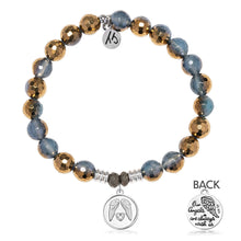 Load image into Gallery viewer, Blue Gold Agate Gemstone Bracelet with Guardian Sterling Silver Charm