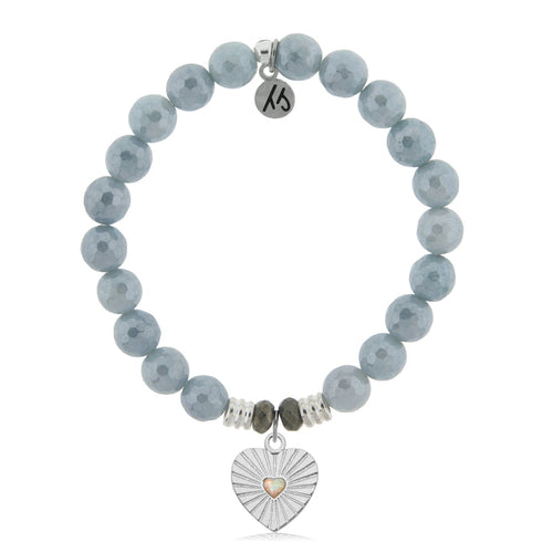 Blue Quartzite Stone Bracelet with Heart Opal Sterling Silver Charm