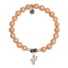 Load image into Gallery viewer, Champagne Agate Stone Bracelet with Cactus Cutout Sterling Silver Charm
