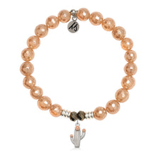 Load image into Gallery viewer, Champagne Agate Stone Bracelet with Cactus Cutout Sterling Silver Charm